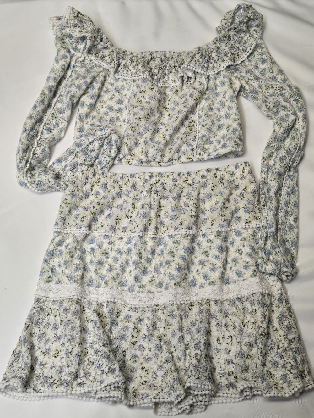 House of Harlow Skirt Set Womens Small Floral 2-Piece Set Lace Crop Top & Skirt